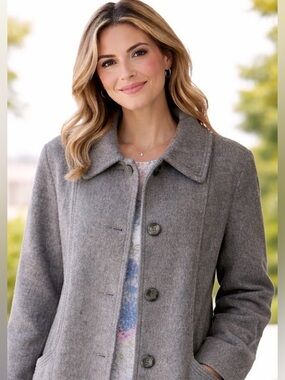 Alorna Petite Womens Coat Gray Wool Blend ILGWU Union Made USA Retro 80s Classic